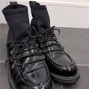 Black woman leather Lace-Up sock Boots
